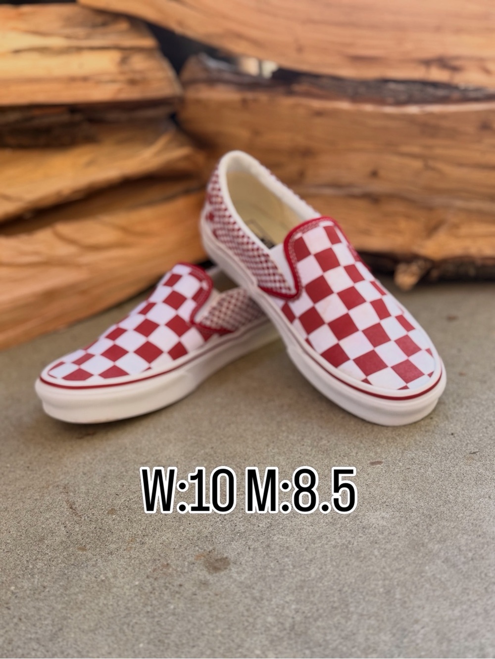 Red Checkerboard Slip-On Sneakers